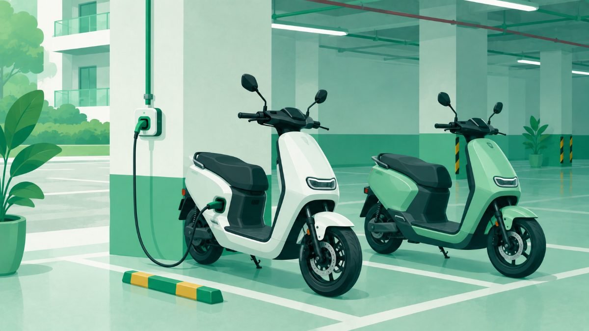Illustration: Charging an electric two-wheeler in an apartment: your options
